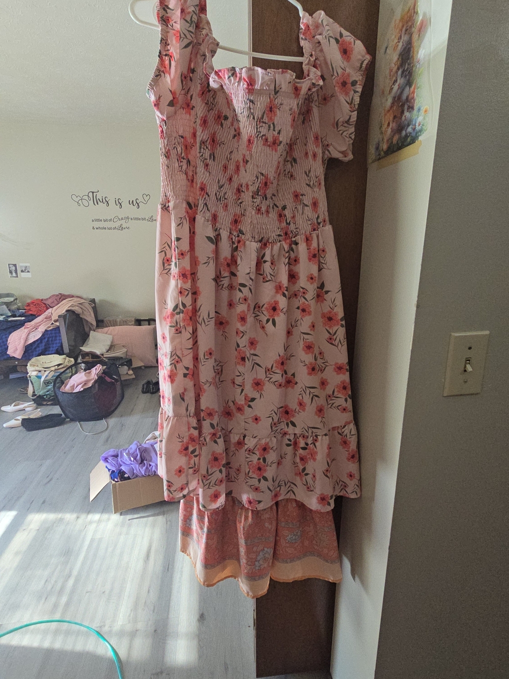 SHEIN Pink Floral Midi Dress with Smocked Bodice Eva I Saw You Were Interested
